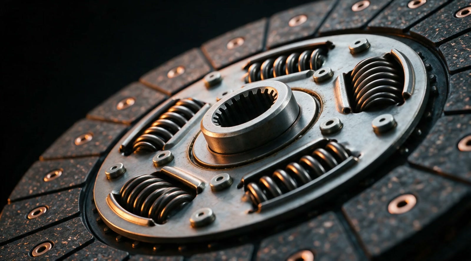 Detalle cinematográfico del metal y las superficies de un clutch